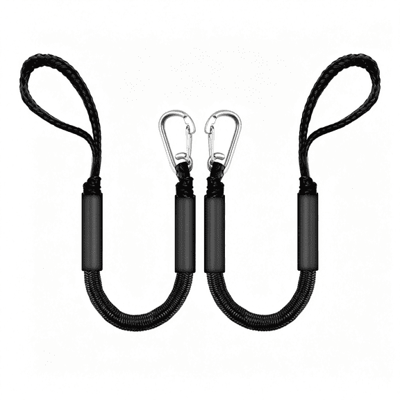 MISSMILE Bungee Dock Lines for Boats 2Ft, Boat Tie Downs for Dock with Hooks, Elastic Dock Ties for Small Boat Jet Ski Kayak Mooring Shock Absorbing Dock Lines (2 Foot, 2-Pack, Black)