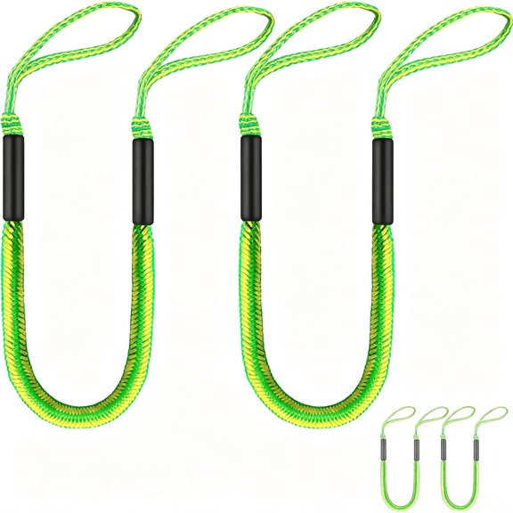 MISSMILE Bungee Dock Lines with Loops for Boats-Lightweight Elastic Pontoon,Deck Boat,Jet Ski,Pwc,Kayak,Small to Medium Vessel Mooring Ropes&Spring Lines for Quick Docking (2,Green&Yellow,4 Feet)