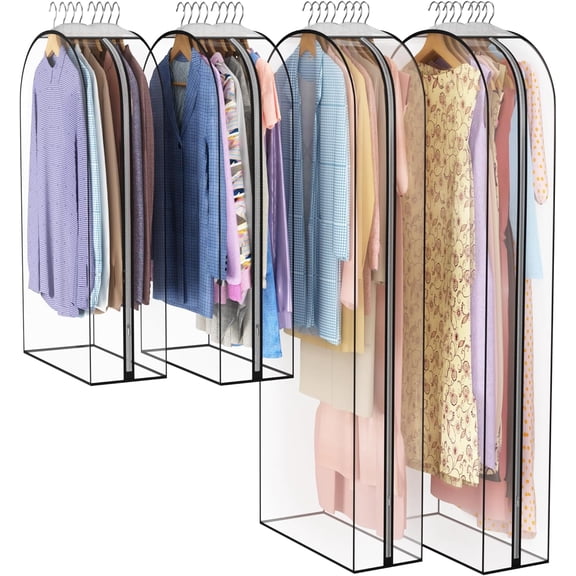 MISSMILE Clear Garment Bag for Hanging Clothes 10 Gusseted, 40&60 Suit Bags for Open Closet Storage Plastic Clothes Cover for Coat, Dress, Shirts, Fur, Jacket, Wardrobe Protectors, 4 Pack