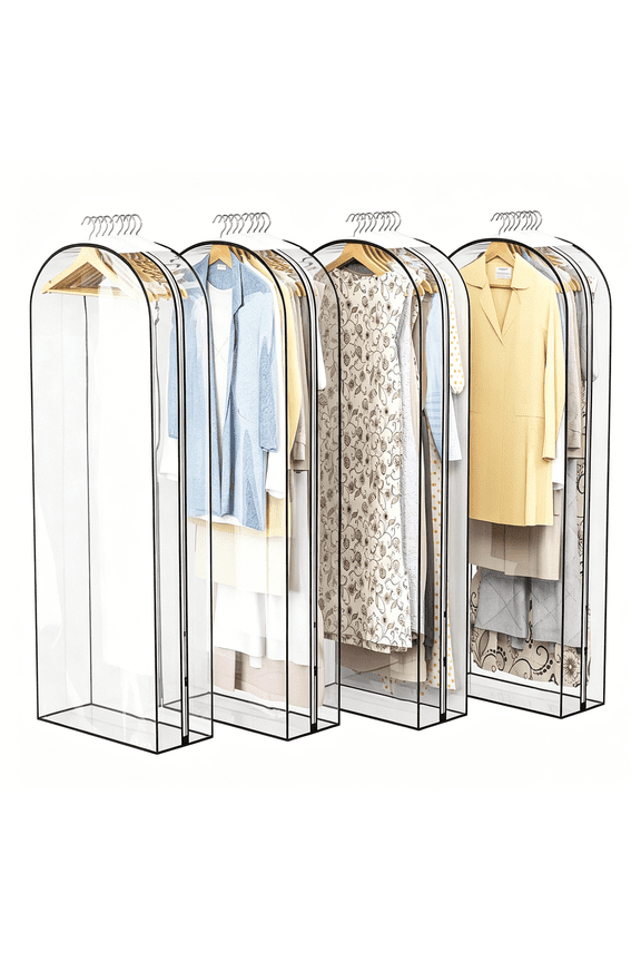 Clear Garment Bag for Hanging Clothes 10 Gusseted, 60 Suit Bags for Open Closet Storage Plastic Clothes Cover for Coat, Dress, Shirts, Fur, Jacket, Wardrobe Protectors, 4 Pack