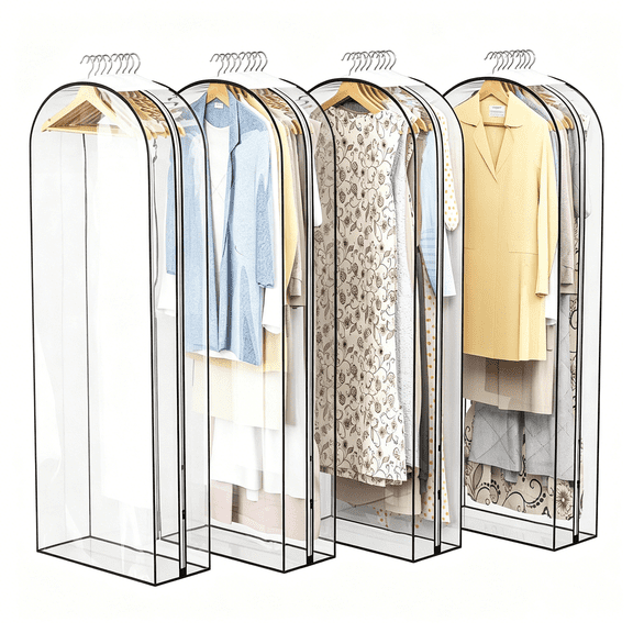 MISSMILE Clear Garment Bag for Hanging Clothes 10 Gusseted, 60 Suit Bags for Open Closet Storage Plastic Clothes Cover for Coat, Dress, Shirts, Fur, Jacket, Wardrobe Protectors, 4 Pack