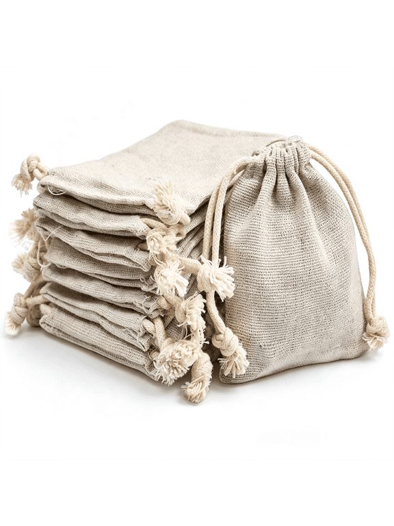Cotton Drawstring Bags 100Pcs Double Canvas Drawstring Bag Cotton Pouch Gift Sachet Bag Muslin Reusable Tea Bag 2.75X4"