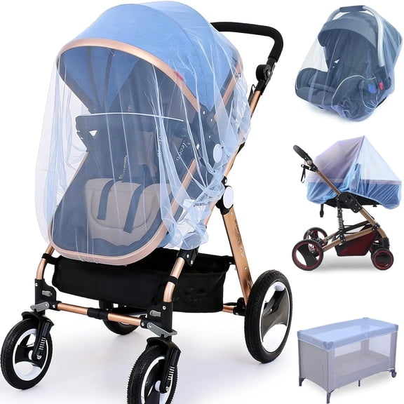 MISSMILE Durable Baby Stroller Mosquito Net (2 Pack) - Perfect Bug Net for Strollers,Bassinets,Cradles,Playards,Pack N Plays and Portable Mini Crib (Blue)