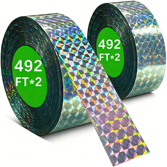 MISSMILE Effective Birds Scare Reflective Ribbon Reflectors,Dual-Sided Flashing Streamers to Keep Pigeons,Hawks,Woodpeckers,Geeses Away From Trees Plants Crops Garden Porch,2 Rolls