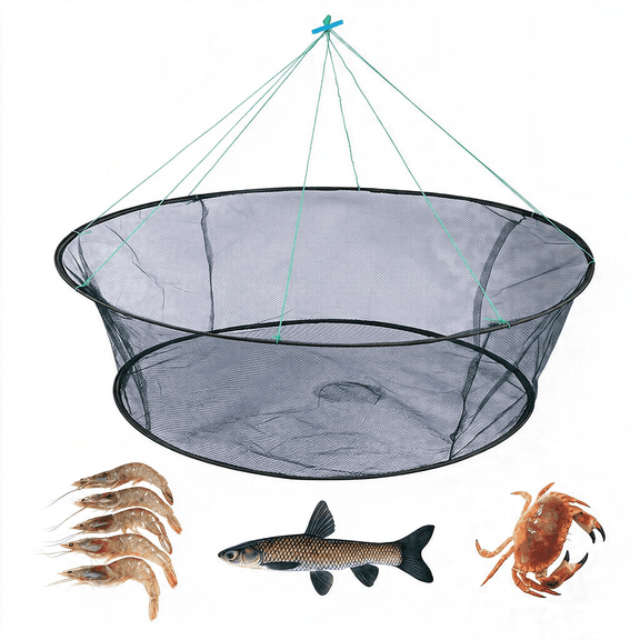 MISSMILE Foldable Fishing Net, Nylon Minnow Trap Crab Trap Crab Net, Drop Net for Pier Fishing, Drop Nets for Pulling Up Fish with Rope, Portable Bridge Fishing Nets for Minnows Crawfish Shrimp