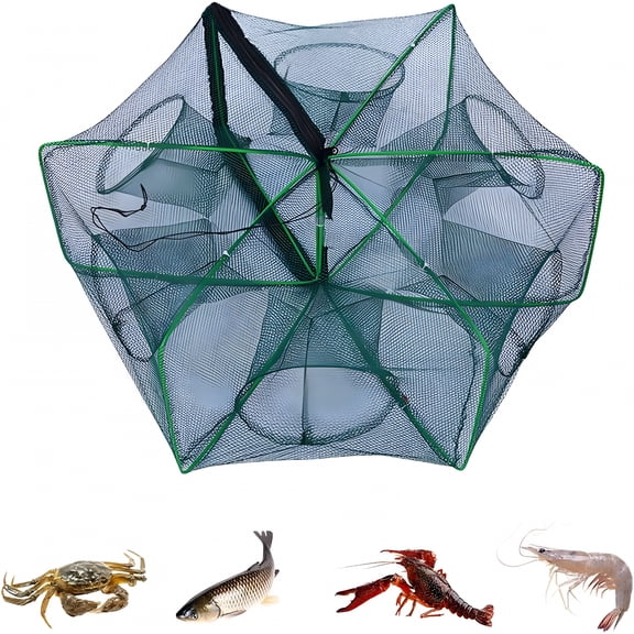 MISSMILE Foldable Trap Fishing Net, Portable Nylon Fishing Mesh Trap, for Catching Smelt, Crab, Lobster, Fish, and Crawfish