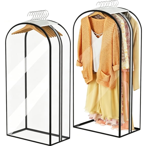 MISSMILE Garment Bags for Hanging Clothes 40" Long,Ultra Clear Suit Bags for Closet Storage,Moving Organization,Travel Covers with 10" Gussets for Coat,Dress,Shirt and Sweater - 2 Pcs