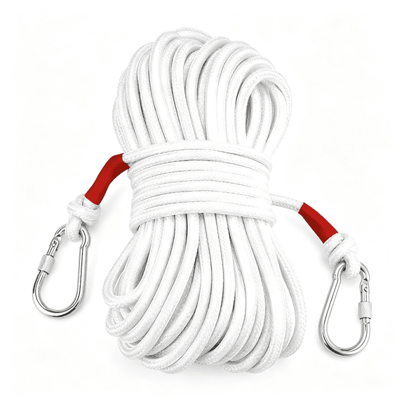 MISSMILE Heavy Duty Flagpole Rope Replacement,5/16Inx100 Ft White Braided Polyester Wire Center Halyard with Steel Core and 2 Locking Snap Hooks for Outdoor Flagpoles
