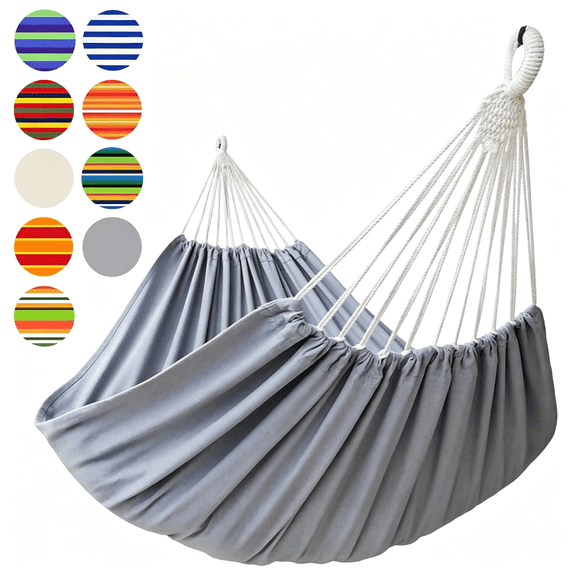 MISSMILE Large Outdoor Hammock, Extra Long 2 Person Replacement Cotton Canvas Hammock Compatible with Hammock Stand, 500 Lbs Weight Capacity Outdoor HammockGrey