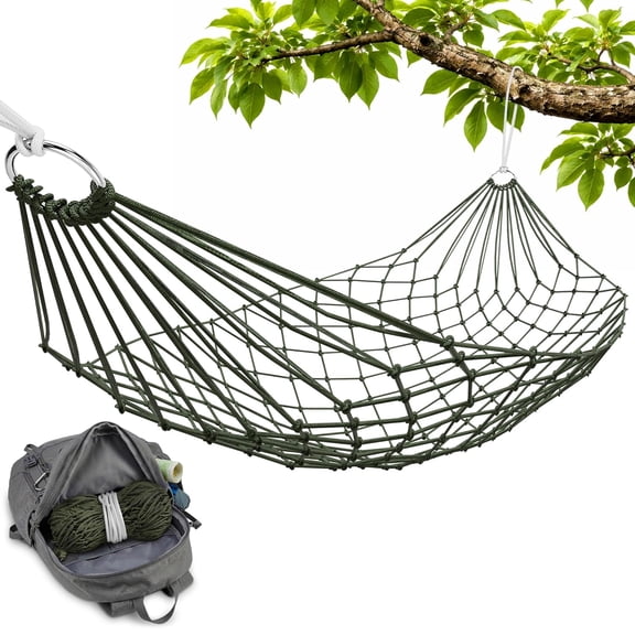MISSMILE Mesh Hammock - Easy to Set Up Rope Hammocks for Outside, Dark Green Color, 90x31.5 Nylon Net Hammock, Max 100 KG (220 Pounds), Tree Hammocks for Outside, Camping & Patio Relaxation