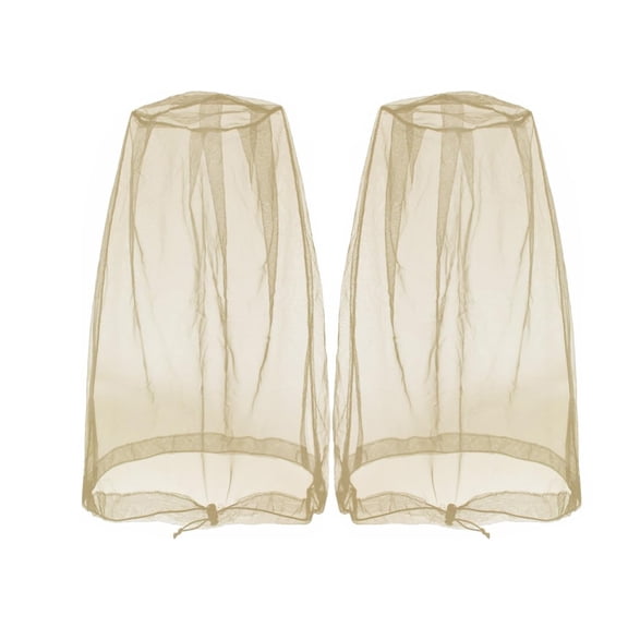 MISSMILE Mosquito Head Net Mesh, Face Neck Fly Netting Hood from Bugs Gnats Noseeums Screen Net for Any Outdoor Lover- with Carry Bags Fits Most Sizes of Hats Caps (2Pcs, Khaki, Updated Big Net)