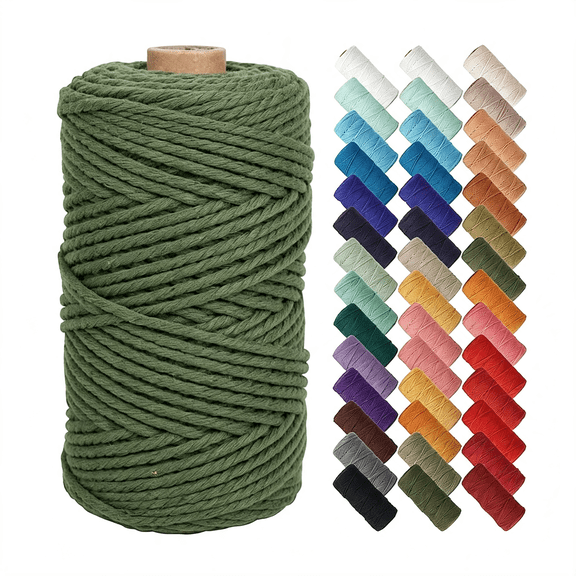 MISSMILE Olive Green Macrame Cord 3Mm X 109Yards,Cotton Rope Macrame Yarn|Macrame Rope Supplies,3 Strand Twisted Cotton Yarn String,Cotton Cord for Wall Hanging,Plant Hangers,Crafts,Knitting