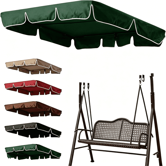 MISSMILE Outdoor Swing Canopy Replacement Top Cover 2-3 Seater Patio Swing Canopy Waterproof Uv Protection Sun Shade Replacement Fabric for Porch Backyard Deck Garden Hammock Chair(Green,64"X45")