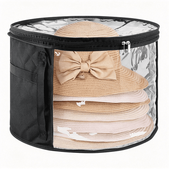 MISSMILE Oversized Clear Hat Storage Bag for Women,Holds Up to 7 Caps Cowboy Organizer for Closet,Wide Brims Case with Carrying Handles(Black)