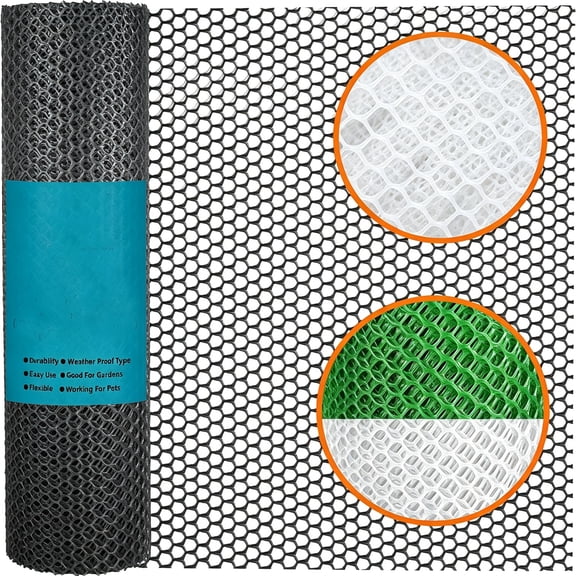 MISSMILE Pet&Garden Safeguard-15.7In X 16.4Ft Roll-Black Plastic Netting,Multi-Use Decorative Fencing for Poultry,Dogs,Rabbits,Chicken and Snake Barrier