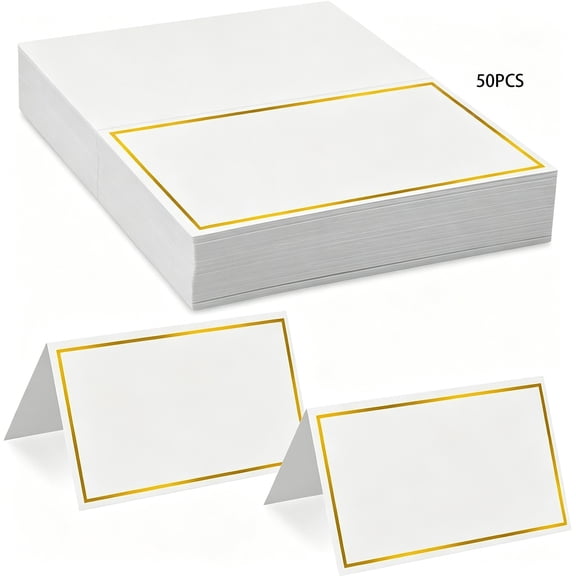 MISSMILE Place Cards 50Pcs Small Table Card with Gold Foil Border 2" X 3.5" Tent Name Cards for Table Setting Wedding Placecards for Table,Wedding,Dinner Parties
