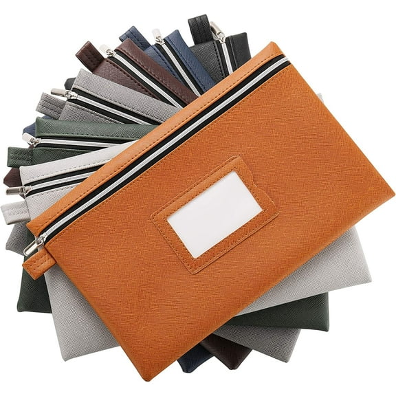 MISSMILE Premium 7-PieceBankBagSet - Heavy-DutyZipperedFauxLeather Cash Bag, Deposit Bag, or Tool Pouch - Water Resistant, 7 Earthy Colors - Bank Deposit Bag, Pencil Pouch, Coin Bag, Zipper Pouch