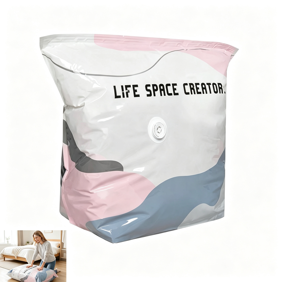MISSMILE No Pump Vacuum Storage Bags Large Cube Compression Space Saver Bags,Comforter Storage Bag for Clothes Bedding,Vacuum Bags for Storage Press Seal(31.5 X 39.4 X 12.6 In)