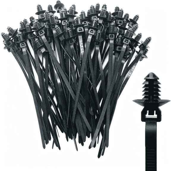 MISSMILE Push Mount Cable Zip Ties 6.5" ,Automotive Zip Ties with Push Pin Heavy Duty Wire Harness Clips (100 Pack) Push Clip Wire Tie