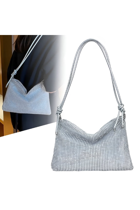 Rhinestones Evening Bag Shiny Dinner Party Wedding Purses Women Shoulder Bag Gifts, Silver