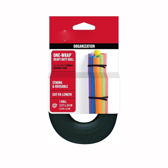 MISSMILE Roll, Double-Sided, Self Gripping Multi-Purpose Hook and Loop Tape, Reusable, 12' X 3/4" Roll - Double-Sided Reusable Hook and Loop Black