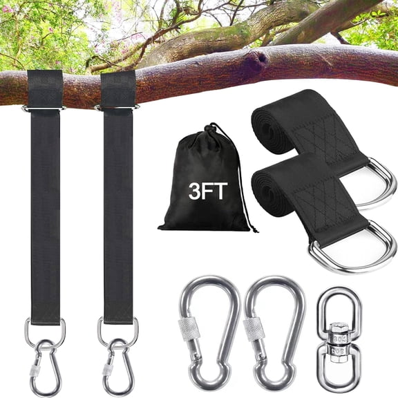 MISSMILE Safe Tree Swing Hanging Straps Kit,3Ft/10Ft/15Ft/20Ft,Heavy Duty Holds 5500Lbs Extra Long Adjustable Tree Swing Straps,Easy&Fast Way to Hang Any Swing Or Hammock(3 Ft)