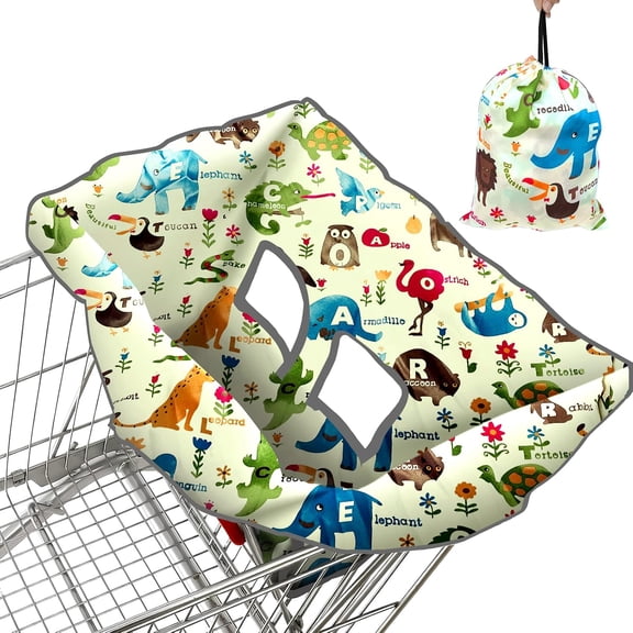 MISSMILE Shopping Cart Cover for Baby,High Chair Cover,Cart Cover for Babies,Kids& Toddlers,Portable 2-In-1 Design,Includes Free Carry Bag for Market and Resturant Use(Cute Zoo)