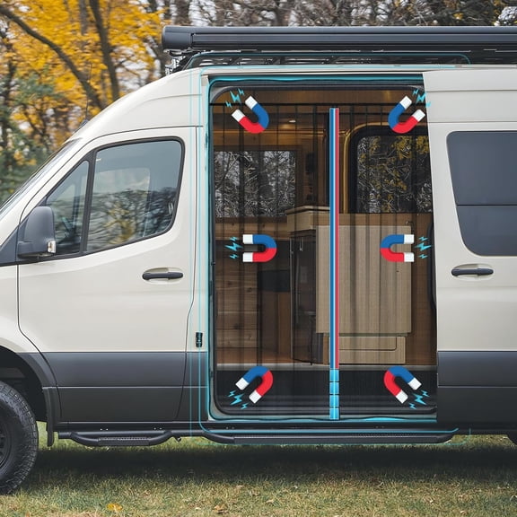 MISSMILE Van Bug Screen,Side Door,59" Hx43" W Full Magnetic Strips,Easy to Install and Remove,Universal Size for Mercedes Sprinter Motorhome Campervan