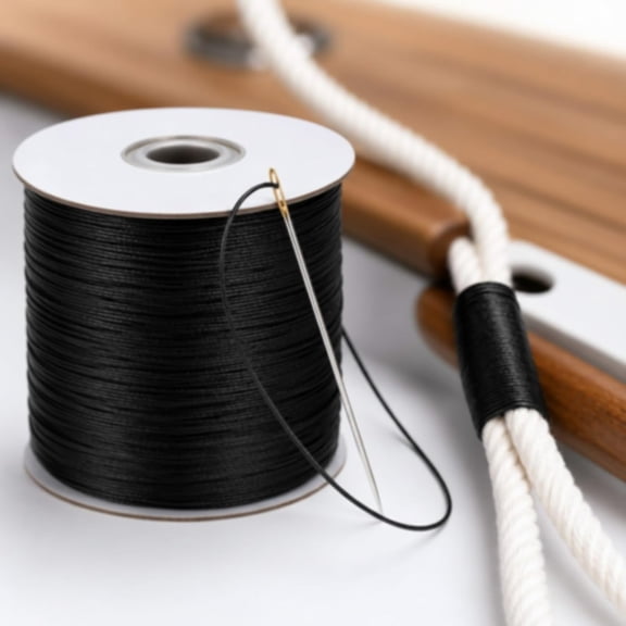 MISSMILE Waxed Polyester Whipping Twine 0.8Mm X 985 Feet, Marine Grade Sail Repair & Rope Seizing Cord with Needle, Heavy Duty Waxed Lacing String for Leather Sewing, Camping, Outdoor Use(Black)