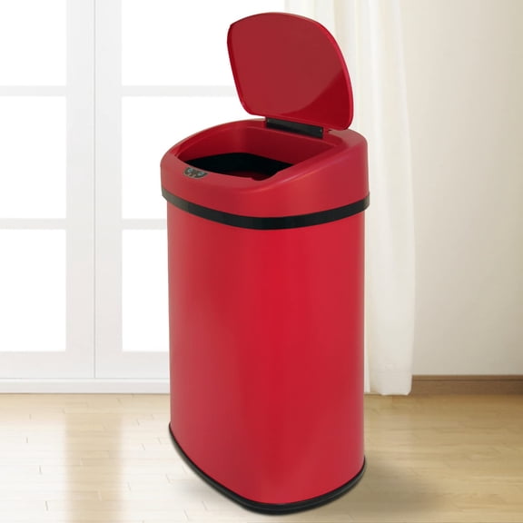 MISSUNNY 13 Gal Automatic Trash Can, 50L Stainless Steel Motion Sensor Kitchen Garbage Can with Lid, Red