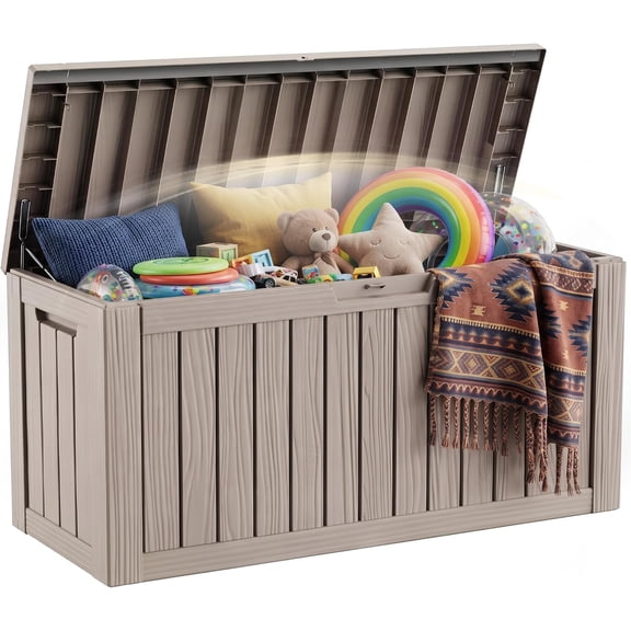 MISSUNNY 140 Gallon Outdoor Deck Box, Lockable UV Resistant Waterproof Resin Storage Bin for Patio, Garden, Pool Toys, Grey