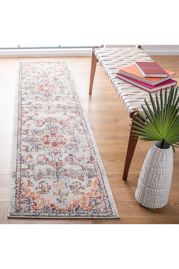 2'x8' Boho Medallion Runner Rug - Beige/Orange, Distressed, Non-Shedding, Easy Clean Carpet for Hallway, Foyer, Entryway, Bedroom