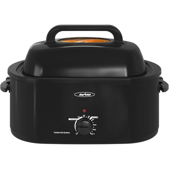 MISSUNNY 22-Qt Electric Roaster Oven, 26lb Turkey Roaster w/Viewing Lid, Defrost/Warm Function, Removable Pan & Rack, Black