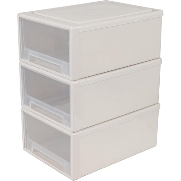 MISSUNNY 3-Pack Stackable 18 Qt Plastic Storage Drawers, White Organizer Bins for Clothes, Hats, Crafts