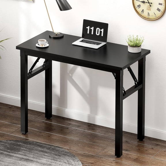 MISSUNNY 31.5" Foldable Computer Desk, No Assembly Small Laptop Workstation for Home Office, Portable Folding Study Writing Gaming Desk, Black