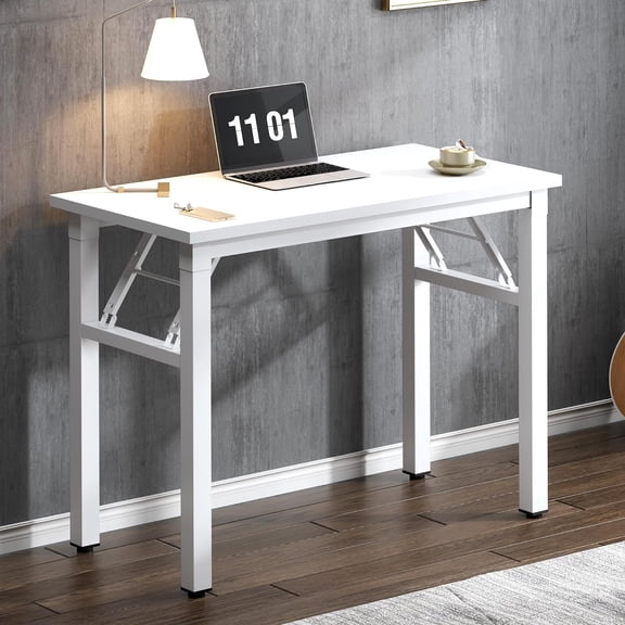 MISSUNNY 31.5" Foldable Computer Desk, No Assembly Small Laptop Workstation for Home Office, Portable Study Writing Gaming Table, White