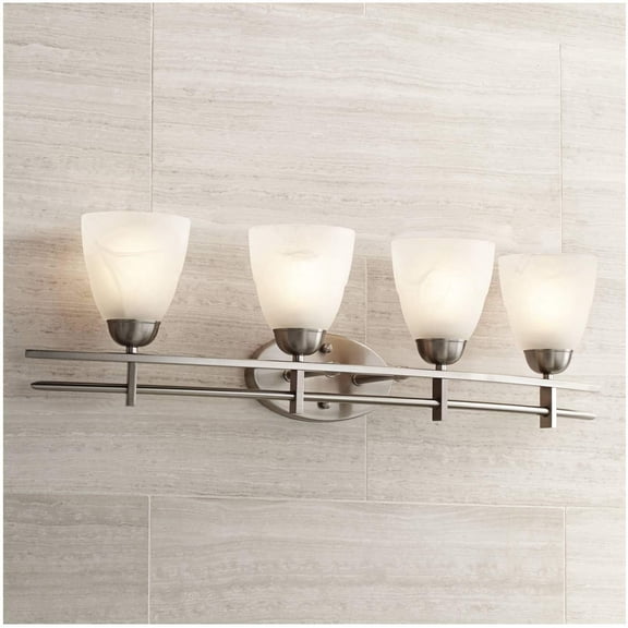 MISSUNNY 33" 4-Light Brushed Nickel Vanity Light, Marbleized Glass Shades, UL Listed, Up/Down Mount for Bathroom Decor