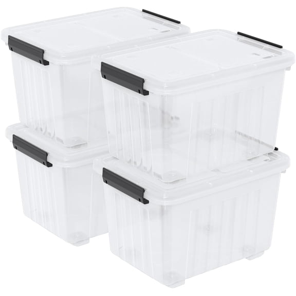 MISSUNNY 4-Pack 50 Quart Clear Plastic Storage Bins with Wheels & Lids, Stackable, Latching, Durable for Home Organization