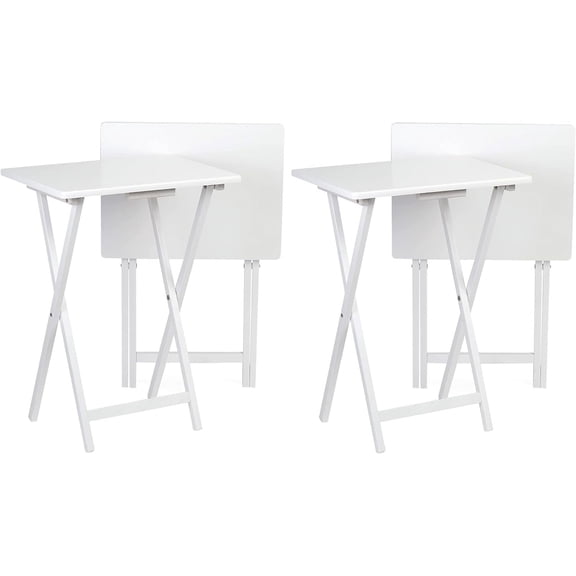 MISSUNNY 4-Piece Folding TV Tray Tables, White Wood Snack Desk Set, Portable & Sturdy Serving Stand for Living Room, Easy Storage