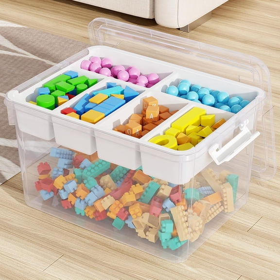MISSUNNY 40Qt Clear Stackable Storage Bin w/ Lid & Tray, Divider, 10Gal Latching Organizer for Arts, Crafts, Home, Car Trunk, 1-Pack