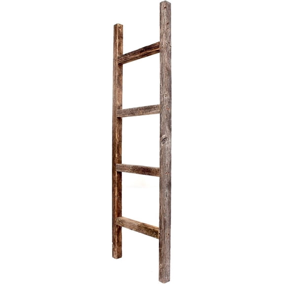 MISSUNNY 47" Rustic Farmhouse Decorative Ladder - Weathered Gray Upcycled Wood Blanket Quilt Rack, No Assembly, Wall Mounted or Leaning Decor