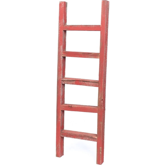MISSUNNY 48" Rustic Decorative Ladder - 100% Upcycled Reclaimed Wood, Farmhouse Decor, Rustic Red, 4 Rungs
