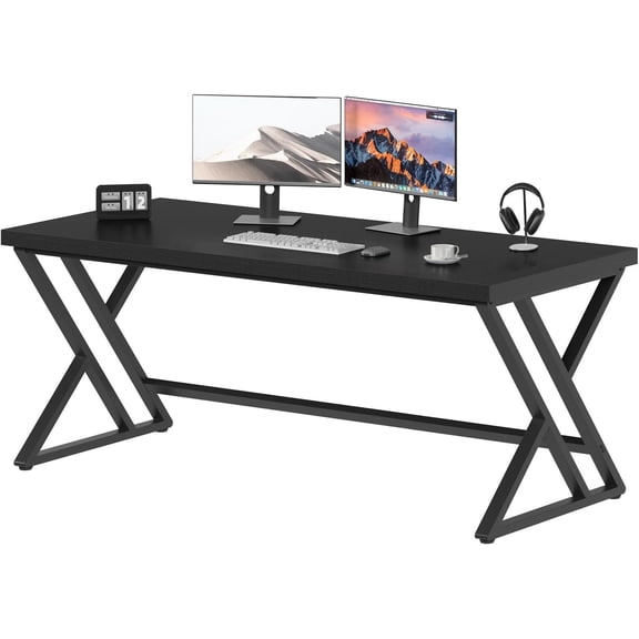MISSUNNY 60" Modern Black Computer Desk, Industrial Home Office Writing Study Gaming PC Table, Metal Wood for Bedroom, Student, Farmhouse Style