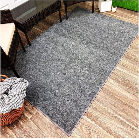 MISSUNNY 7'x12' Indoor/Outdoor Area Rug - Fade Resistant Polyester Carpet for Porch, Patio, Deck, Living Room, Events - Grey