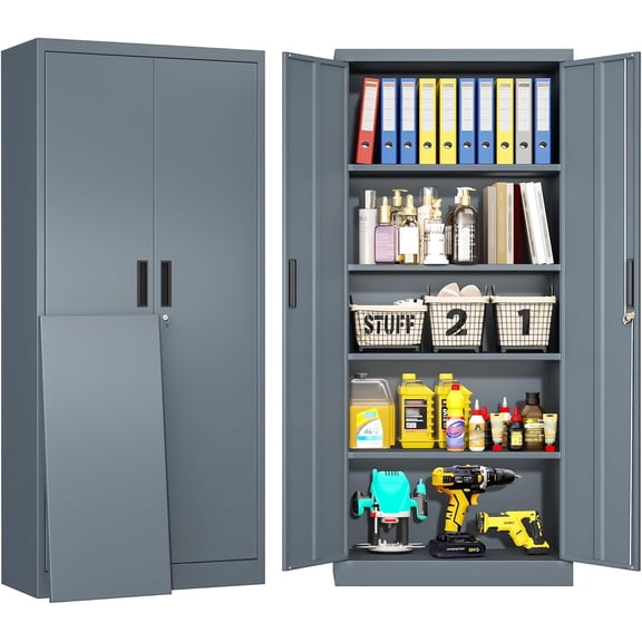MISSUNNY 71" H Metal Storage Cabinet, Steel Locking Cabinet w/ 2 Doors, 4 Adjustable Shelves for Garage, Office