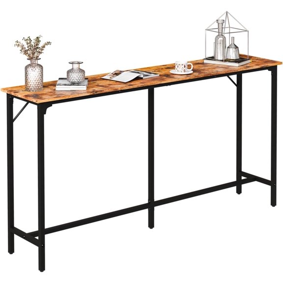 MISSUNNY 71" High Top Bar Table, Brown Wooden Rectangular Counter Height Pub Table for Kitchen, Dining, Living Room, Entryway