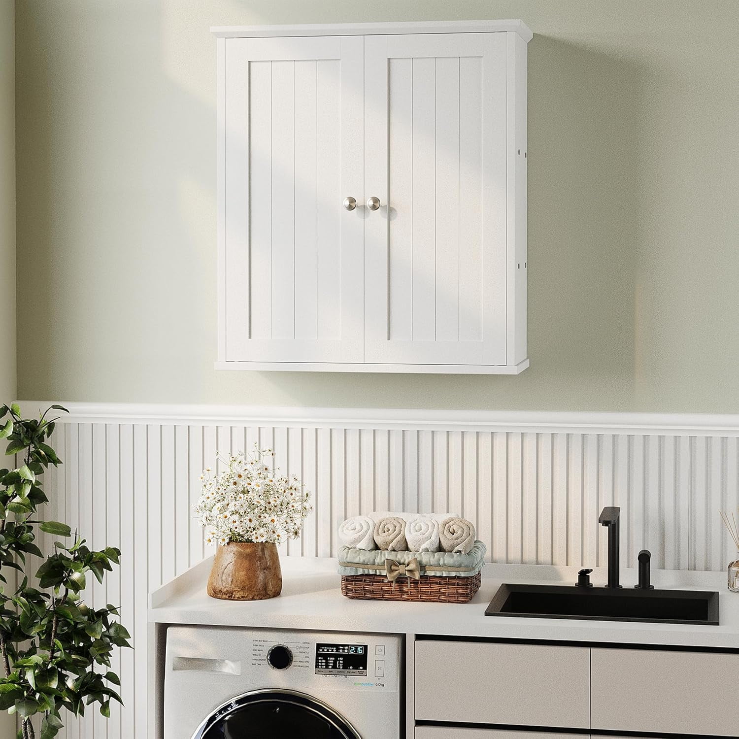 MISSUNNY Bathroom Medicine Cabinet Wall Mount with 2 Doors and 2 Shelves, Small Bathroom Cabinet Wooden Storage Cabinet Over Toilet Restroom Laundry Room Kitchen, White
