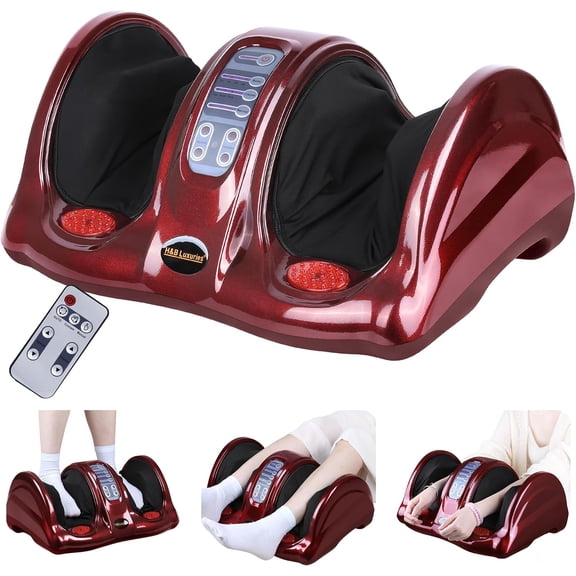 MISSUNNY Foot Massager Machine w/ Remote, Kneading & Rolling for Feet, Ankle, Calf, Leg Pain Relief, Red - Men, Women, Parents