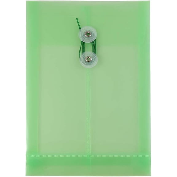 MISSUNNY Green Plastic Envelopes, 6.25x9.25", 12-Pack, Button & String Closure for Documents, Expandable