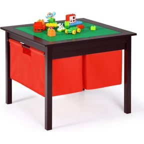 MISSUNNY Kids Wooden Activity Table w/Storage, 2-in-1 Building Block Tabletop for Arts, Crafts, Reading, Preschool, Toddler (Espresso)